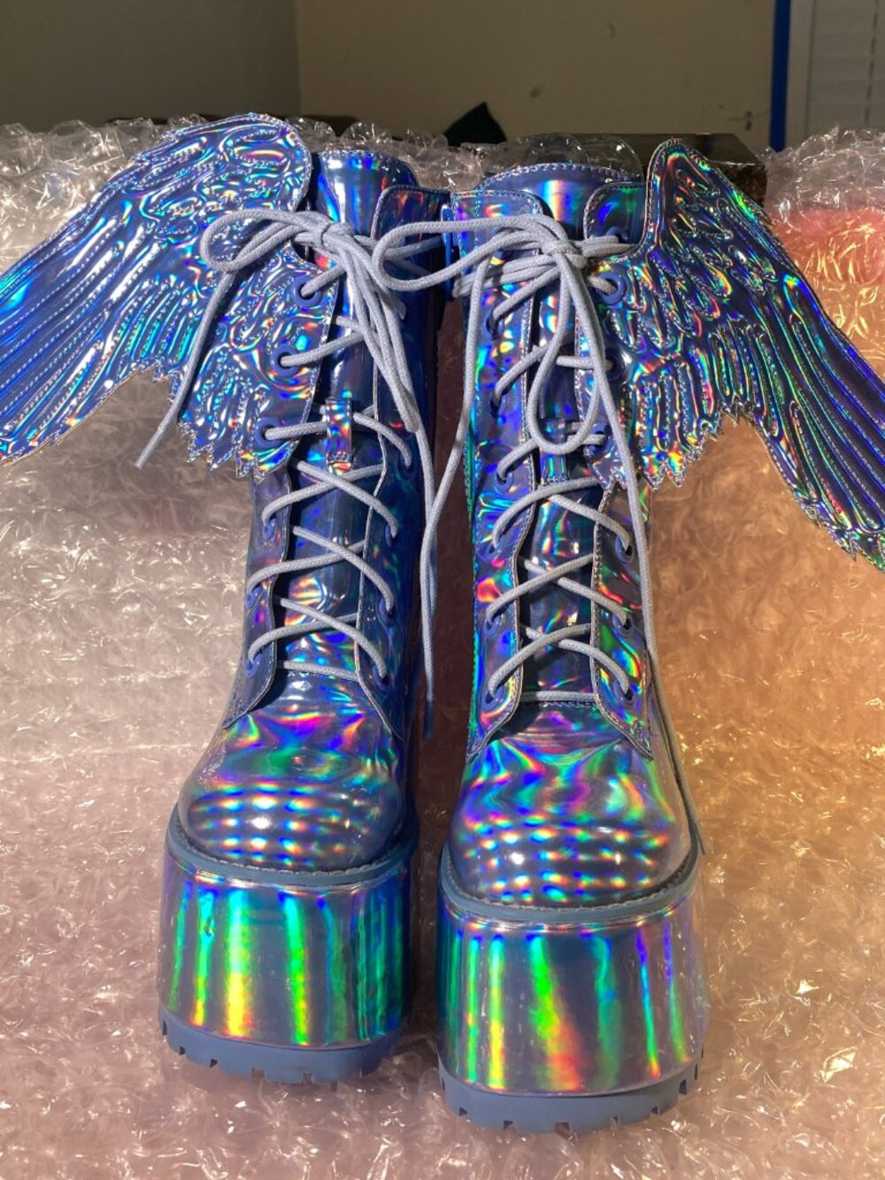 Dolls Kill Club EXX Arctic Angel Holographic Platform Boots - Picture 3 of 9